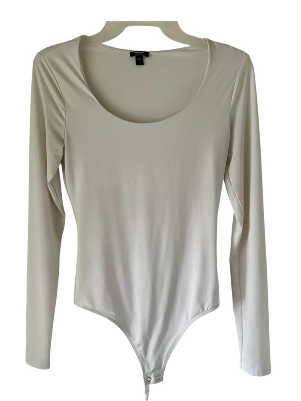 Body Contour  White Light Stretch Cotton Scoop Neck Long Sleeve Bodysuit - Picture 3 of 6